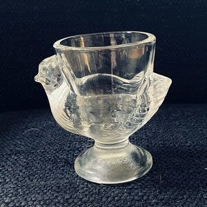 ARC Clear Pressed Glass Hen Chick Chicken Egg Cup Toothpick Holder France VTG